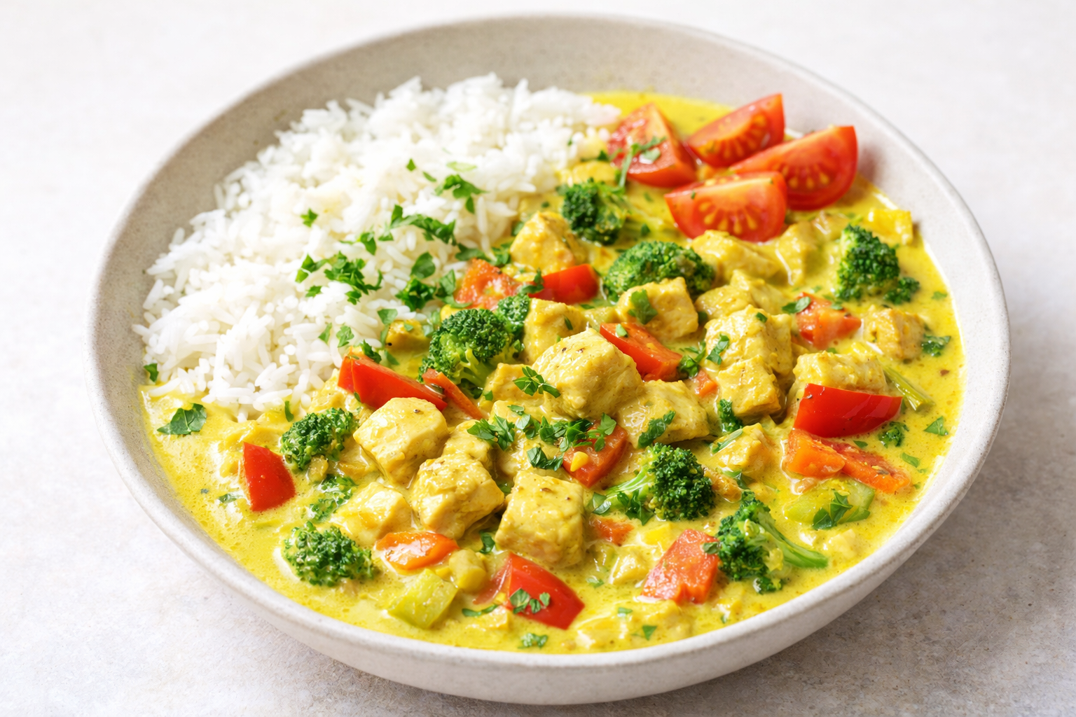 Cremet kylling i karry med grøntsager