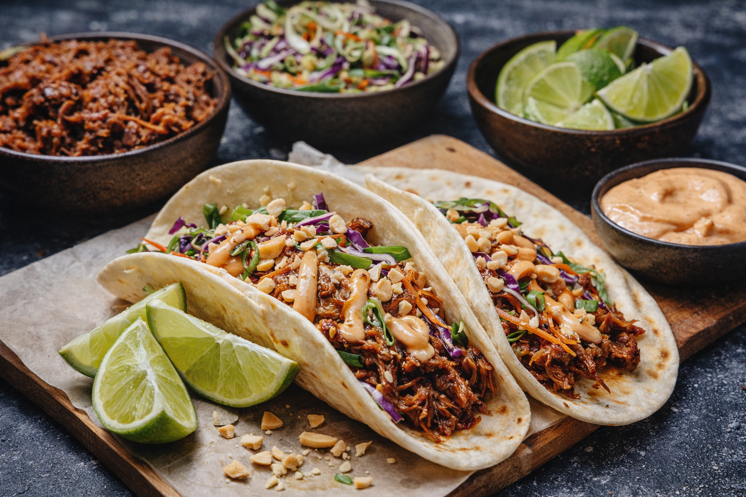 Asiatisk pulled pork i pandekager